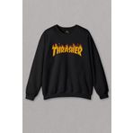 Unisex Siyah Sweatshirt Trasher Music Flame Blaze Skateboard Metal Hip Hop Baskılı Sweat
