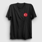 Unisex Siyah Türk Bayrağı Ay Yıldız Yuvarlak Logolu T-Shirt 444703TT