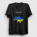 Unisex Siyah Ukraine Map Flag Ukrayna Haritası Bayrağı T-Shirt 563310TT
