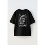 Unisex Skeleton Mifer Tasarım Baskılı Pamuk Sıyah Oversize T-Shirt - Siyah