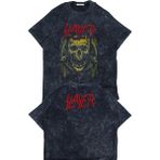 Unisex Slayer Ense Baskılı Yıkamalı T-Shirt, Oversize Rock Band Temalı Vintage Tişört - Siyah - 2XL