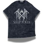 Unisex Sleep Token Logo Baskılı Yıkamalı T-Shirt, Oversize Rock Band Temalı Vintage Tişört - Siyah - XS