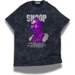 Unisex Snoop Yazılı Yıkamalı T-Shirt, Oversize Snoop Dogg Temalı Vintage Tişört - Siyah - XS