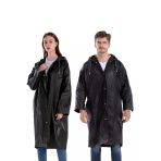 Unisex Standart Kapüşonlu Çıtçıt Düğmeli Siyah Rahat Kullanım Eva Yağmurluk Pardesü