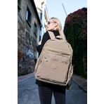 Unisex Suya Dayanıklı Büyük Boy Krinkıl Kumaş Çok Gözlü Bej Laptop Okul Ve Seyahat Sırt Çantası