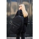 Unisex Suya Dayanıklı Büyük Boy Krinkıl Kumaş Çok Gözlü Siyah Laptop Okul Ve Seyahat Sırt Çantası