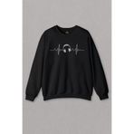 Unisex Sweatshirt I Love Music Sol Anahtarı Kulaklık Walkman Baskılı Sweat PSW01S-1365 Siyah