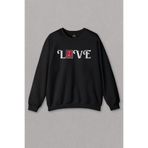 Unisex Sweatshirt Love Live Tipografi Anahatar Baskılı Sweat Siyah