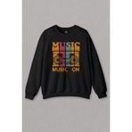 Unisex Sweatshirt Müzik Music On Kaset Teyp Baskılı Sweat Siyah