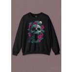 Unisex Sweatshirt Sugar Skull Skeleton Rose Kuru Kafa Gül Baskılı Sweat