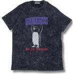 Unisex Tax The Rich Not The Penguins Yazılı Yıkamalı T-Shirt, Oversize Komik Penguen Temalı Tişört - Siyah
