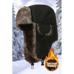 Unisex Termal Peluş Kürklü Pilot Şapka Siyah