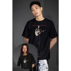 Unisex The Great American Bar Scene Yazılı Tişört, Oversize Zach Bryan Temalı Bisiklet Yaka T-Shirt - Siyah - 3XL