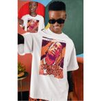 Unisex Travis Scott Yazılı Tişört, Oversize Rapper Temalı Bisiklet Yaka T-Shirt - Beyaz - 4XL
