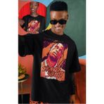 Unisex Travis Scott Yazılı Tişört, Oversize Rapper Temalı Bisiklet Yaka T-Shirt - Siyah