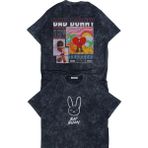 Unisex Un Verano Sin Ti Sırt Baskılı Yıkamalı T-Shirt, Oversize Bad Bunny Rap Temalı Vintage Tişört - Siyah - XS