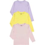 Unisex Uzun Kollu 3'lü Set Düz Renkli Tişört - Kız Erkek Çocuk - Sarı - 2 - 3 Yaş