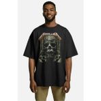 Unisex Vintage Metallica Yazılı Tişört, Oversize Rock Band Baskılı Bisiklet Yaka T-Shirt - Siyah - XL