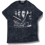 Unisex Vintage Star Wars Yazılı Yıkamalı T-Shirt, Oversize Film Temalı Retro Tişört - Siyah