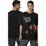 Unisex Vintage Taylor Swift Baskılı Tişört, Oversize Müzik Temalı Siyah T-Shirt - 4XL