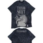 Unisex Vintage Taylor Swift Ense Baskılı Yıkamalı T-Shirt, Oversize Taylor Swift Temalı Tişört - Siyah - 2XL