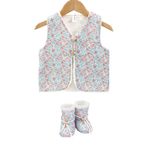 Unisex Yelek Patik Takımı 2li Set Çift Taraf 0-6 Ay Düğmeli Yenidoğan Pamuklu Koyun Tüyü Loom