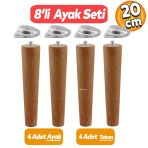 Ünite Konsol Puf Tabure Ahşap Mobilya Ayağı M8 Civata 20 Cm Ayakları Bağlantı Aparatı 8'Li Set