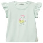 United Colors of Benetton Bebek Su Yeşili Logo Etiketli Kolu Fırfır Detaylı Bisiklet Yaka T-Shirt