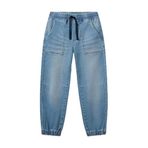 United Colors of Benetton Erkek Çocuk Açık Denim Logo Detaylı Büzgü İpli Denim Jogger Pantolon, Açık Denim, 13-14 Yaş