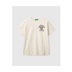 United Colors of Benetton Erkek Çocuk Ekru Benetton Logo Baskılı T-Shirt