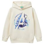 United Colors of Benetton Erkek Çocuk Ekru Marvel Kahraman Baskılı Etiket Logolu Kapüşonlu Sweatshirt, Ekru, 6-7 Yaş