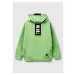 United Colors of Benetton Erkek Çocuk Fıstık Yeşili Baskı Şerit Detaylı Logo Etiketli Kapüşonlu Sweatshirt, Fıstık Yeşili, 6-7 Yaş