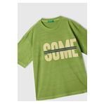 United Colors of Benetton Erkek Çocuk Fıstık Yeşili Slogan Baskılı Soluk Efektli T-Shirt