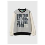United Colors of Benetton Erkek Çocuk Gri-Krem Önü Logo Baskılı Nervürlü Şardonlu Sweatshirt