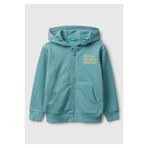 United Colors of Benetton Erkek Çocuk Gri-Yeşil Önü Logo Baskılı Fermuarlı Kapüşonlu Sweatshirt