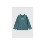 United Colors of Benetton Erkek Çocuk Gri-Yeşil Önü Logo Baskılı Uzun Kollu T-shirt