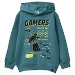 United Colors of Benetton Erkek Çocuk Gri-Yeşil Tazmanya Baskılı Ribanalı Kapüşonlu Oversize Sweatshirt, 13-14 Yaş, 225A3J73C205I, Gri-Yeşil, erkek-çocuk