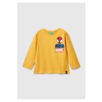 United Colors of Benetton Erkek Çocuk Hardal Sarı Etek Ucu Logo Etiketli Spiderman Baskılı Uzun Kollu T-Shirt