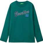 United Colors of Benetton Erkek Çocuk Hardal Sarı Önü Çok Renkli Logo Baskılı Bisiklet Yaka Uzun Kollu T-Shirt