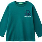 United Colors of Benetton Erkek Çocuk Hardal Sarı Önü Logo Baskılı Bisiklet Yaka Uzun Kollu T-Shirt
