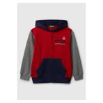 United Colors of Benetton Erkek Çocuk Kırmızı-Gri Önü Logo Detaylı Fermuarlı Kapüşonlu Sweatshirt