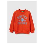 United Colors of Benetton Erkek Çocuk Kırmızı Önü Logo Baskılı Yuvarlak Yaka Sweatshirt