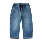 United Colors of Benetton Erkek Çocuk Koyu Denim Beli Büzgü İpli Yama Cepli Denim Havuç Pantolon, Koyu Denim, 5-6 Yaş