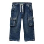 United Colors of Benetton Erkek Çocuk Koyu Mavi Arkası Logo Detaylı Yan Cepli Büzgü İpli Denim Pantolon, 5-6, 225A4KEHGF02N, Koyu Mavi, Erkek Çocuk