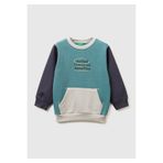 United Colors of Benetton Erkek Çocuk Koyu Yeşil-Gri Önü Logo Baskılı Cepli Bisiklet Yaka Regular Fit Sweatshirt