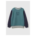 United Colors of Benetton Erkek Çocuk Koyu Yeşil-Gri Önü Logo Baskılı Nervürlü Şardonlu Sweatshirt