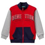 United Colors Of Benetton Erkek Çocuk Logo Detaylı Önü Fermuarlı Ribana Detaylı Sweatshirt,Kırmızı-Gri 12-18 Ay