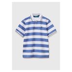 United Colors of Benetton Erkek Çocuk Mavi Mix Çizgili Logo Nakışlı Polo Yaka Çocuk T-Shirt