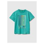 United Colors of Benetton Erkek Çocuk Mavi-yeşil Önü Logo Baskılı Bisiklet Yaka T-Shirt