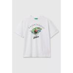 United Colors Of Benetton Erkek Çocuk Ön Baskı Detaylı Bisiklet Yaka T-Shirt Beyaz Ekru 6-13 Yaş